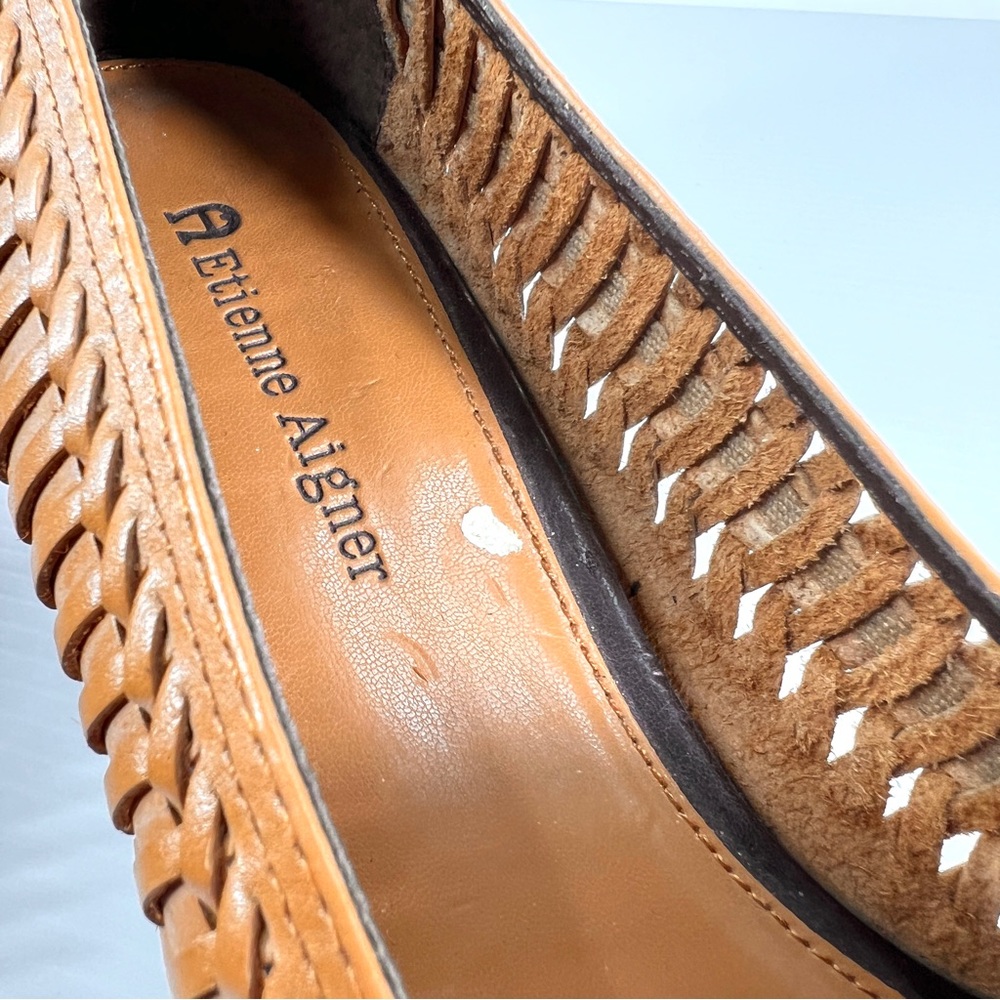 Etienne Aigner Sz 9M Genuine Leather Loafer Pump Heel Brown Drew Closed Toe - Picture 12 of 14